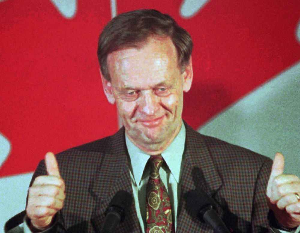 Former Canadian prime minister Jean Chretien after winning the country's 1993 election (Alamy)