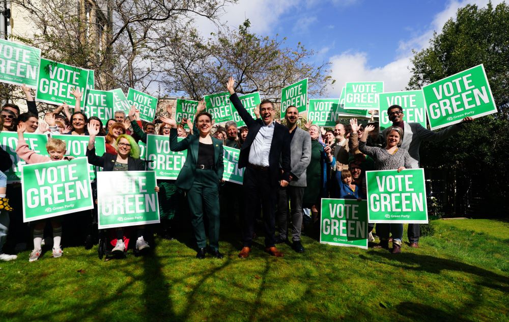 Green Party co-leaders Carla Denyer and Adrian Ramsay during the launch of their local election campaign in Bristol (Alamy)