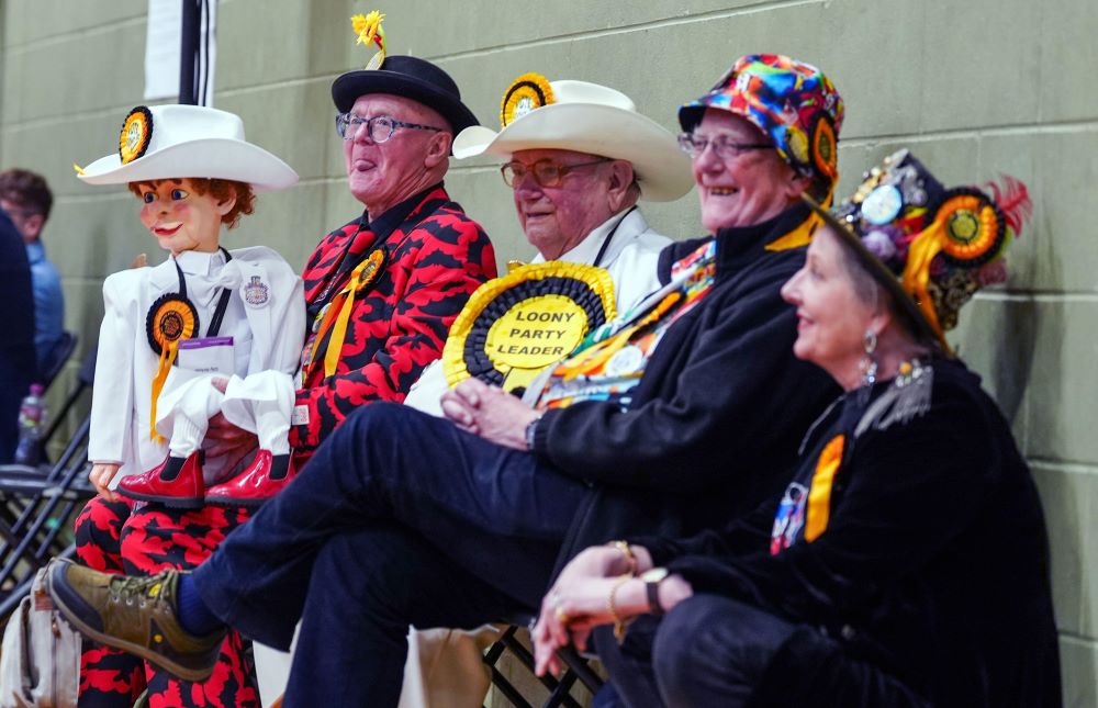 Members of the Monster Raving Loony party wait ahead of the declaration during the count for the Blackpool South by-election (Alamy)