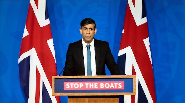 Rishi Sunak on stop the boats podium