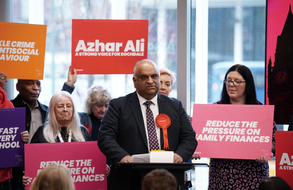 Labour candidate for Rochdale, Azhar Ali, speaks in Rochdale during the launch of his campaign