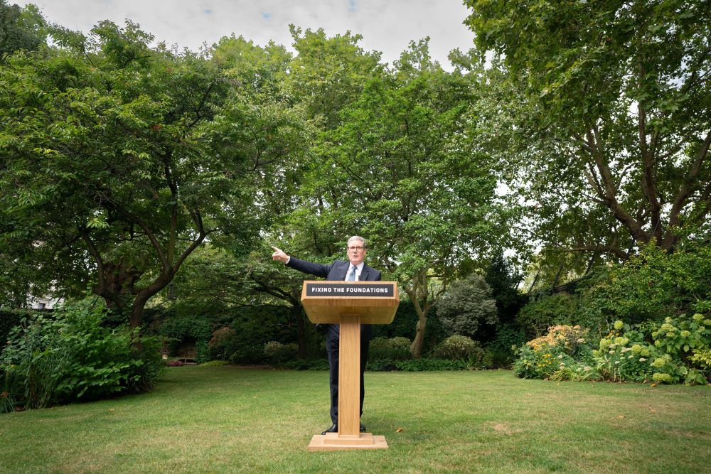 Prime Minister Sir Keir Starmer during his speech and press conference in the Rose Garden 